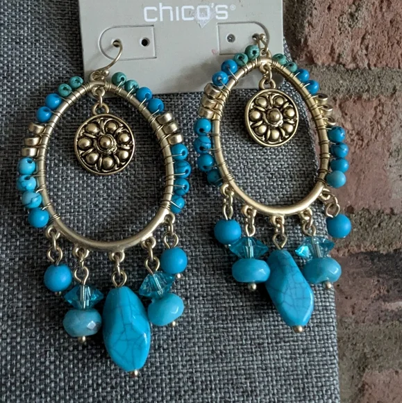 Chico's Turquoise Bohemian Pendant Necklace & Earring Set - Picture 3 of 5